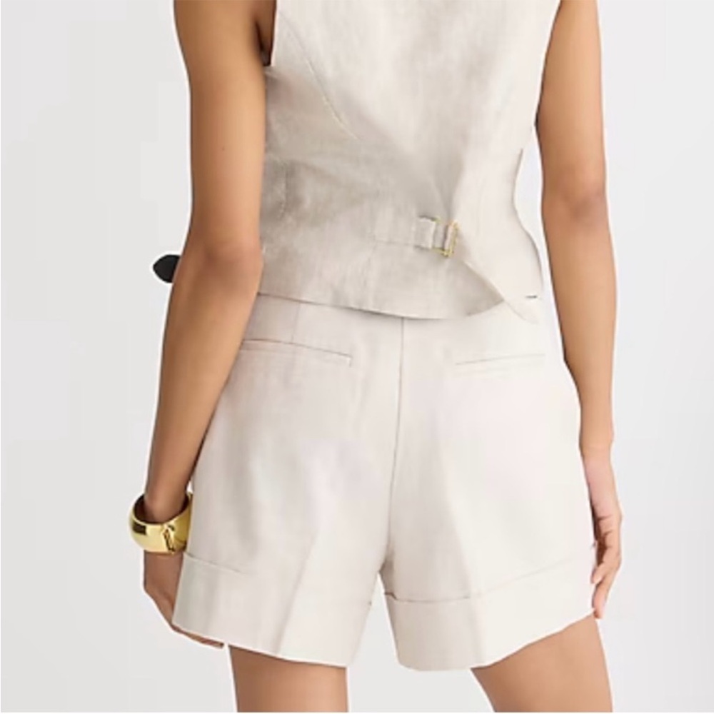 J. Crew Remi Linen-Blend Pleated High-Rise Shorts Flax NWOT Sz 0 - Picture 2 of 10